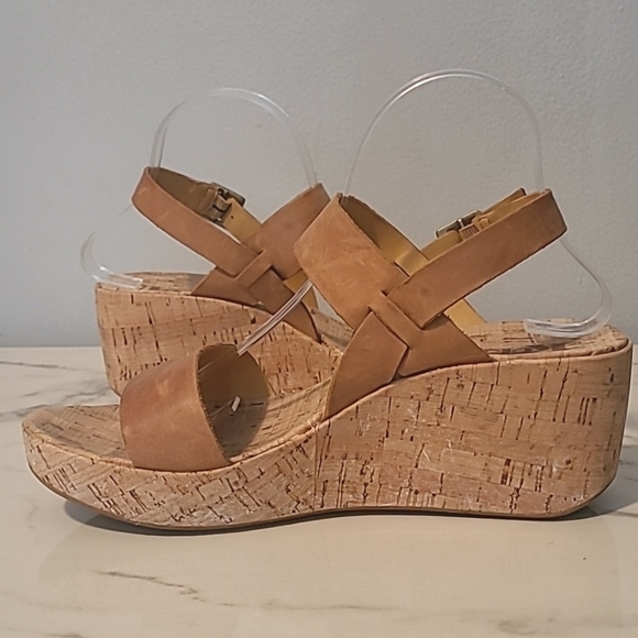 Kork-Ease Austin Tan Leather Platform Wedge Sandals Wmn's 10 Comfy Casual Summer - Picture 3 of 12